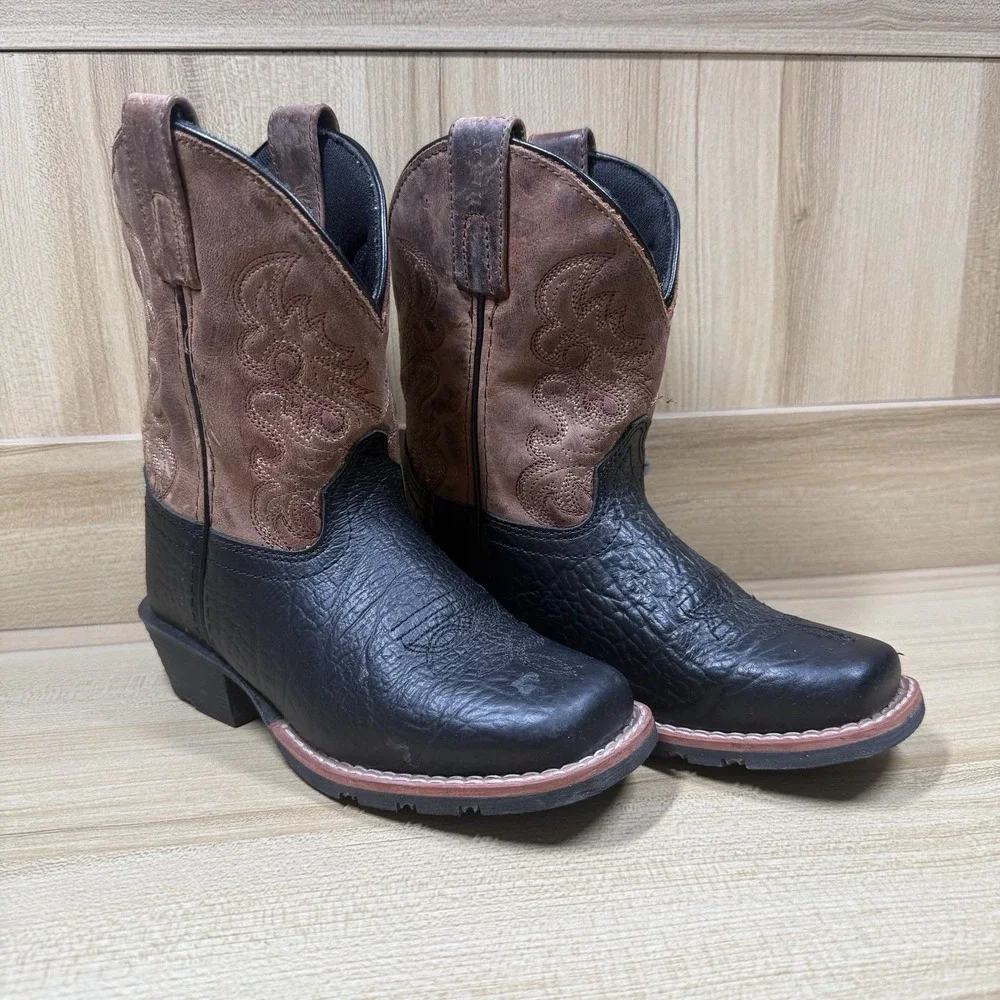 Dan Post Little River Boys Cowboy Western Boots Black/Brown DPC2944 Sz 12D